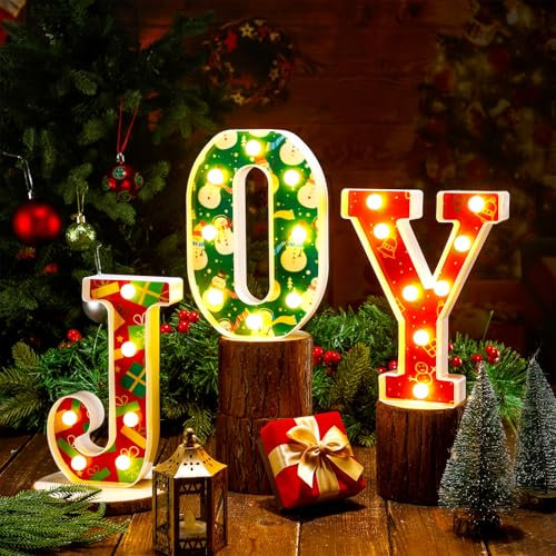 Glooglitter Christmas LED Letters 8.5 In Light up Marquee Sign Joy Indoor