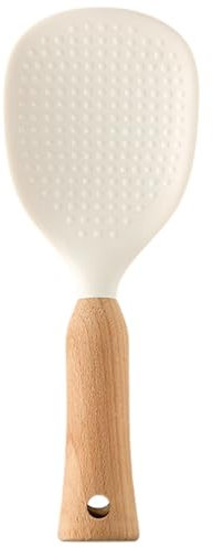 Cucchiaio da Cucina in Legno di Faggio con Cucchiaio in Silicone Grado Alimentare - Utensile da Cucina Multiuso per Mescolare e Servire, Adatto per Pentole Antiaderenti, Antigraffio ed Ecologico