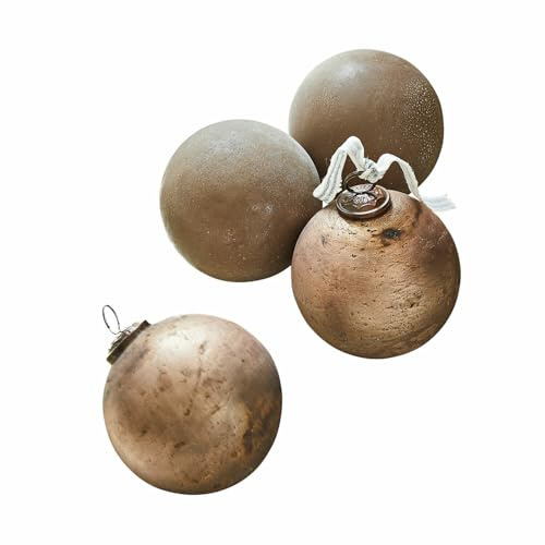 Loberon Weihnachtsschmuck 4er Set Ophraine, Mundgeblasen, Matt & Glänzend, Einzigartiges Finish, Weihnachten, Weihnachtsdeko, Christbaumkugeln, Glas, Eisen, braun/Kupfer