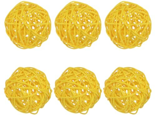 M METERXITY 6-Pack Wicker Rattan Balls 60mm/2.4 Inch Decorative Rattan Balls Orbs Vase Fillers Bowl Fillers for Christmas/Weddings/Thanksgiving/DIY Crafts/Home Decor [Yellow]