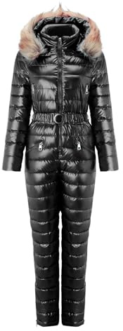 Skianzug Damen Winddicht Overall Wasserdicht Schneeanzüge Für Damen Winter Overall Winter Warme Skianzüge Schneeanzüge Ski Anzug Mit Kapuze Schwarz XXL