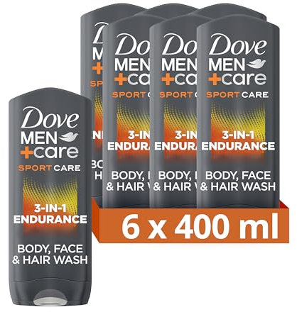 Dove Men+Care Sport Care Endurance 3-in-1 Hair, Body and Face Wash Body Cleanser shower gel with 24 hour nourishing MicroMoisture technology for invigorated and re-energised skin 6x 400 ml