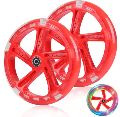 DBREAKS Ruedas para patinete Stunt, ruedas de repuesto de 200mm con rodamientos ABEC 9, dureza 88A para todo tipo de patinetes (Rojo)