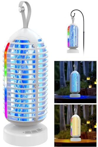 Dnenellr Lampada Antizanzare Elettrica con Luce Notturna e LED Colorati, Zanzariera Elettrica USB Ricaricabile, IPX5, per Giardino, Casa, Campeggio, con Spazzola Pulizia (Bianco)