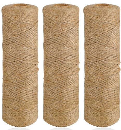 Juego de 3 cuerdas de yute de 300 m, hilo de yute natural, cuerda decorativa de 1,5 mm, cuerda de sisal, adecuada para jardín, manualidades, decoración hecha a mano