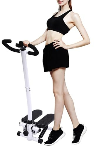 Fitness Stepper Schwarz mit Haltegriff 150kg | Profi-Stepper mit LCD-Trainingscomputer & Widerstandsbändern - Verstellbare Step Machine für Zuhause, Büro & Gym