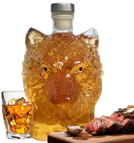 Ahuuen Glass Decanter,350ml Wolf Head Tequila Decanter | Stylish Whiskey Bottle for Spirits Storage Cabinet Bourbon Collection Bartender Cocktail Home Bar