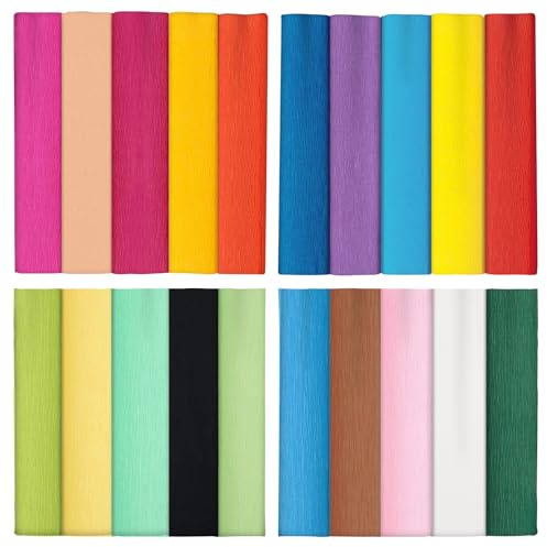 20 Farben Krepppapier Bunt 30 * 200cm, Krepppapier Pastell, Kreppband eignet sich für Basteln & Partys & Richtfest & Feiertag, Pastell DIY Floristenkrepp, nicht abfärbende Farben