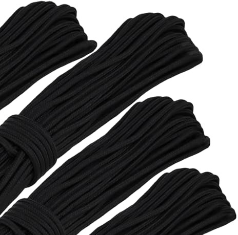TAICHEUT 4 cuerdas de nailon trenzado negro de 6 mm x 30 m, cuerda de amarre resistente, cuerda multiusos de tracción fuerte para camping, jardinería, al aire libre