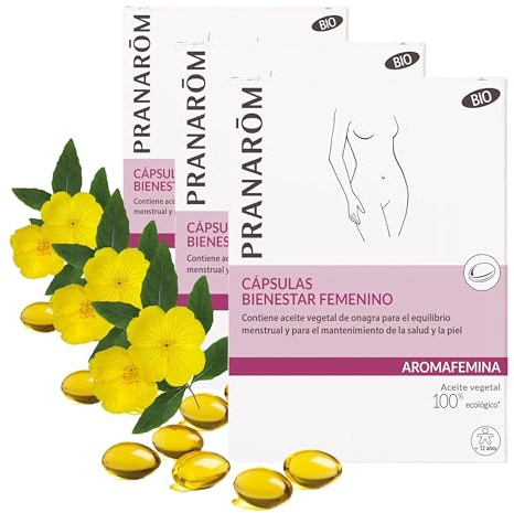 PRANAROM - Aromafemina - Bienestar Femenino - Contiene Aceite Vegetal de Onagra para el Equilibrio Menstrual y para el Mantenimiento de la Salud y la Piel - 30 cápsulas (Paquete de 3)