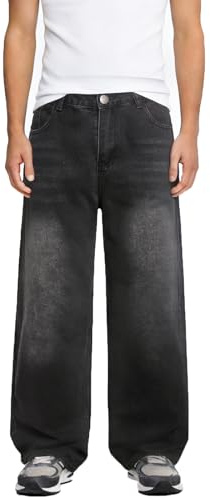 LZLER Pantalones vaqueros holgados para hombre Y2K Hip Hop Wide Leg Denim Pants Casual Loose Fit Streetwear Jeans Pantalones vaqueros