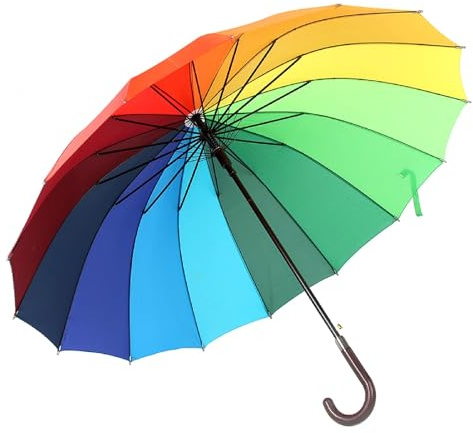GREENSAPPIRE Large Rainbow Windproof Umbrella, 16‑Rib Reinforced Stick Umbrella, 45‑Inch Oversize Canopy, Durable Frame, Long Handle, Anti‑UV Manual Parasol