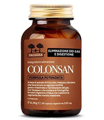 Colonsan Salugea - Integratore Naturale per il benessere di Stomaco e Intestino - estratti di Finocchio, Tarassaco, Melissa, Malva E Zenzero - 60 Capsule Vegetali
