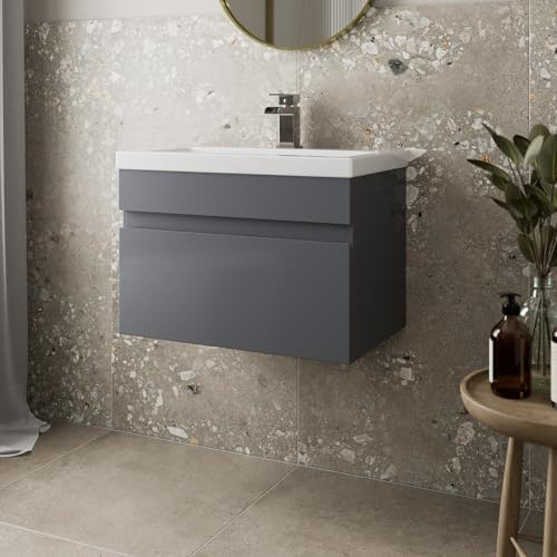 Artis 600mm Bathroom Vanity Unit Basin Storage Wall Hung Cabinet Furniture Grey Gloss