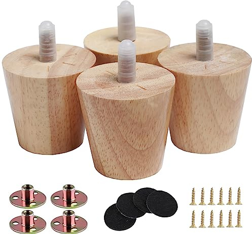 Txcucc 2 Round Solid Wood Furniture Leg Set of 4 Mid-Century Modern Sofa Couch Bed Coffee Chair Desk Straight Feet Legs with Pre-Drilled 5/16（M8） Inch Bolt& Screws& Rubber Pads…… (2”, 4sets)