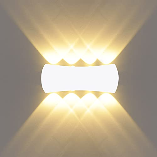 KAWELL 8W Moderno Apliques de Pared LED Luz de Pared Aluminio Bañadores de Pared LED Interior Exterior Impermeable IP65 para Dormitorio Baño Porche Pasillo Escaleras Sala de Estar, Blanco 3000K