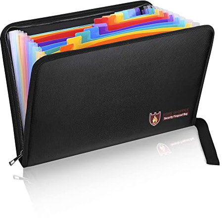 Borsa per documenti ignifuga, resistente al fuoco e all'acqua, formato A4, 12 tasche, resistente al fuoco, impermeabile, supporto per documenti, portatile, con rivestimento in silicone, non pizzica