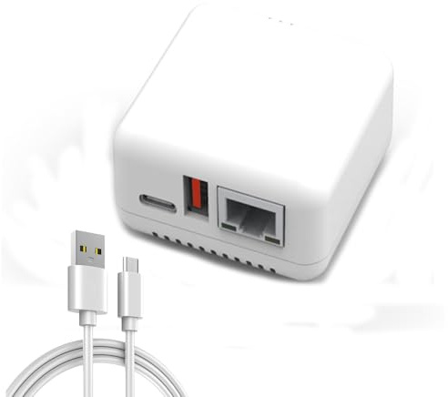 USB 2.0 Network Print Server USB Print Server 5V LAN Compact Print Share Server Print Server for for Android for Linux3.4(White) (US Plug)
