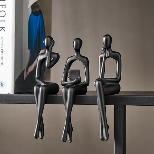 Schwarze Denker Statuen Home Decorations für Wohnzimmer, 3Pcs Regal Dekor Akzente, moderne ästhetische abstrakte Kunst Skulpturen für Couchtisch TV Schrank Schreibtisch Bücherregal Deko (Schwarz)