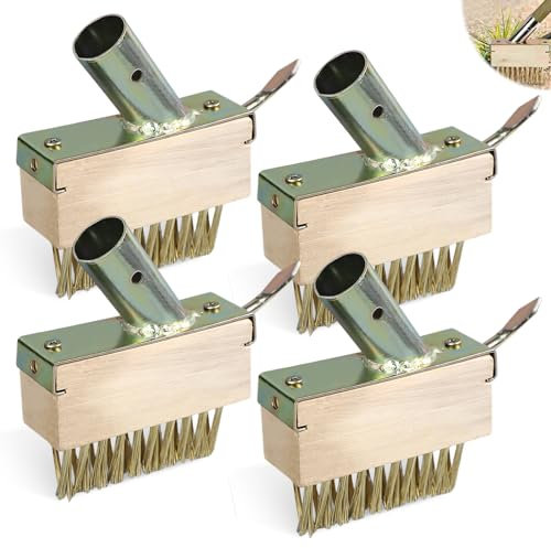 TOATELU Lot de 4 brosses à joints pour mauvaises herbes : balai à joints avec crochet, brosse à joints, brosse à joints, brosse de désherbage, brosse à joints, brosse à joints avec poils métalliques