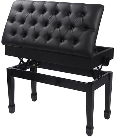 REDCAMP Adjustable Duet Piano Bench with Storage Deluxe, Wooden Duet Piano Stool with PU Leather Cushion,Seat Keyboard Seat Dressing Table Stool for Kids Adults,Black