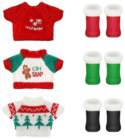 6 Pezzi Accessori Vestiti Bambole Set, Accessori Natalizi Bambole con Maglione Bambola Scarpe da Bambola, Vestiti per Bambole Elfo di Natale Stivaletti Bambola, 1/12 Vestiti Natalizi per Bambole