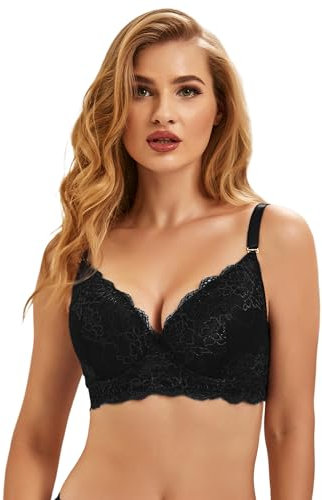 ohmydear BH Damen mit Bügel Große Größen Spitzen BH Gepolstert Klassische BHS für Damen Komfort Vollschalen Schwarz 95D