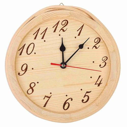 NOENNULL Horloge murale analogique en bois de 23,1 cm pour sauna, maison, chambre à coucher, accessoires de sauna
