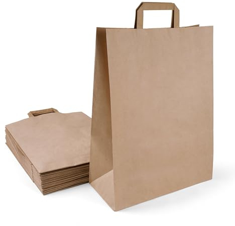 Inoverse 50 Sacchetti di Carta con Manici – 32+12x41 cm – Shopper in Carta Kraft Marrone, Buste Regalo Resistenti, Sacchetti per Negozi, Feste, Bomboniere ed Eventi