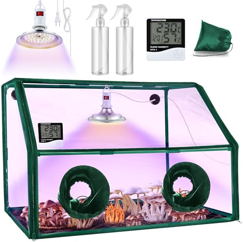 Meonum Large Still Air Box Mushroom Grow Tent, 30x20x20 in Mycology Fume Hood Propagation Stations with LED Growing Light and Thermometer, Monotub Kit for Grow Bags, Growers, Home Scientists(Green)