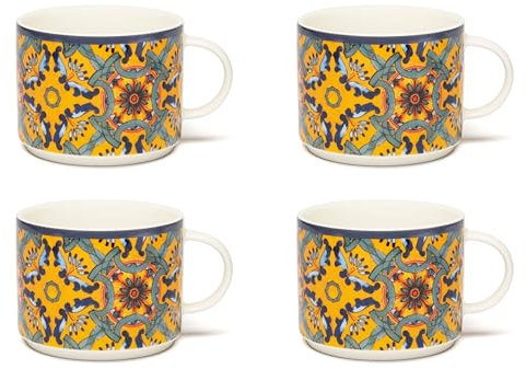 Excelsa Trinacria Set 4 Tazze Jumbo in New Bone China con Motivo Floreale