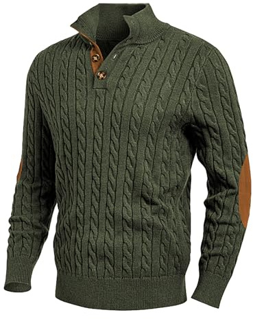 JMIERR Men's Cable Knit Jumpers Winter Casual Stand Collar Warm Long Sleeve Pullover Sweater Tops for Men,Green,XL