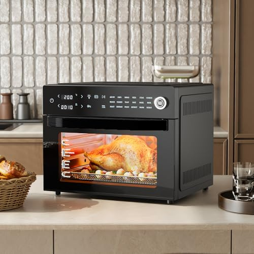 KOMORE 30L Digital Air Fryer Oven, 18 in 1 Presets Large Dual-Cook Airfryer Countertop Convection Oven Low Fat Oil-Less Cooking, Timer & Temperature Control with Window, 4 Accessories, 1800W, Black.