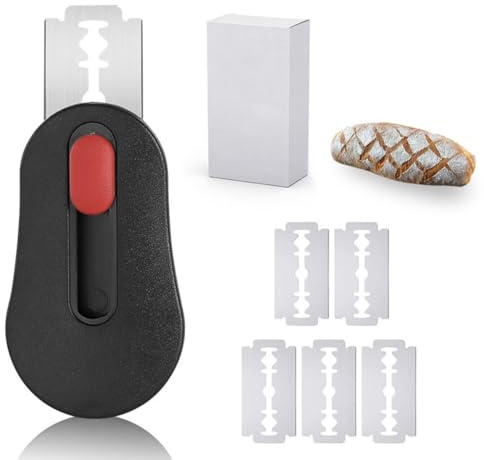 YIPFEN Juego de 6 Cuchillos para Pan con Hoja, Cuchillo para Masa, Cuchillo de Pan, Mecanismo magnético Extensible, Acero Inoxidable, Herramienta para marcar Masa Madre, Accesorios de repostería