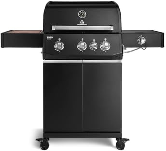 BURNHARD® Gasgrill 3-Brenner 2x Edelstahl-Stabbrenner 3,75 kW, 1x Infrarot-Keramikbrenner 3,75 kW, Gussrost, Piezo-Zündung – FRED Deluxe