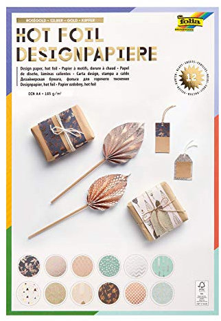 folia 11549 - Designpapier Block Hotfoil, DIN A4, 165 g/qm, 12 Blatt - hochwertig illustriertes Papier mit Heißfolienapplikation