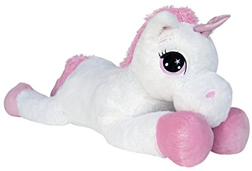 Wagner 9065 - Riesen Plüschtier XXL Plüsch Einhorn - liegend - 80 cm Gross in Weiss-pink Kuscheltier