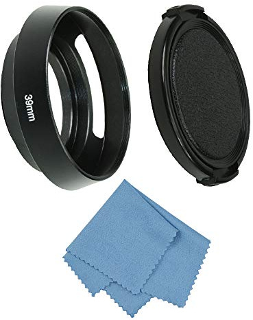 SIOTI Camera Vented Metal Lens Hood with Cleaning Cloth and Lens Cap for Leica/Fuji/Nikon/Canon/Samsung Standard Thread Lens (39mm, Standard Vented)