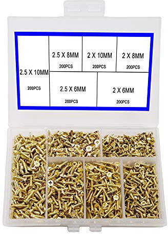 1200 Pz M2 M2.5 Viti per Legno Piccola Vite a Testa Piatta Croce Autofilettante Porta Dell'armadio Raccordi Cerniera, Vite per Accessori Elettronici Multifunzione Fai da te Micro Vite Set Oro