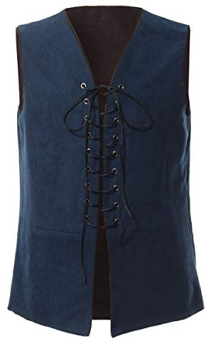 GRACEART Medievale Gotico Gilet Reversibile Pirata Gilet da Uomo Senza Maniche Cappotto Vintage (XXL, blu / marrone)