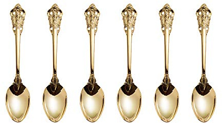 ZFQ 6-Piece 18/10 Stainless Steel Tea Spoon Dessert Spoon, 6.38 Inches, Mirror Polishing, Dishwasher Safety, Golden Color