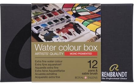 Rembrandt Profi-Aquarellfarben-Set in luxuriöser Metalldose | 12 monopigmentierte Farben + Pinsel