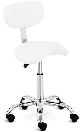 Physa Hamburg White Sattelstuhl mit Lehne Sattelhocker mit Rollen höhenverstellbar Arbeitsstuhl mit Rückenlehne (weiß, bis 150 kg, Höhe 50-70 cm, Kunstleder, 360° drehbar)