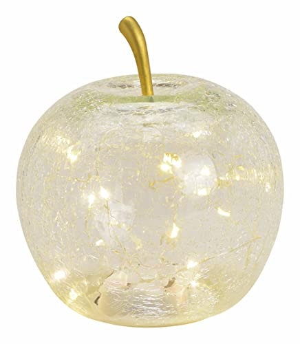 Spetebo LED Crackle Glas Apfel 16 cm - transparent - Deko Frucht in Bruchglas Optik - Tisch Lampe Leuchte mit Drahtlichterkette Batterie betrieben mit Timer