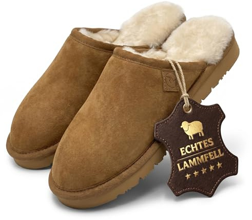 Rohn Moden Loisl chaussons en peau d'agneau, pantoufles en daim et laine de mouton véritable