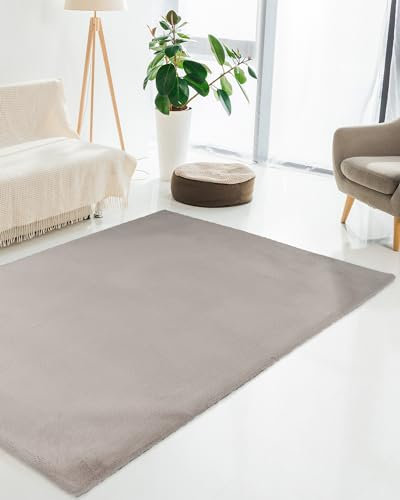 Qiyano Teppich Wanga Hochflor - Fellimitat, flauschig, weich, Soft, kuschelig, einfarbig, Pastell - Wohnzimmer, Schlafzimmer, Kinderzimmer, Büro - Farbe: Grau, Größe: 200 x 290 cm