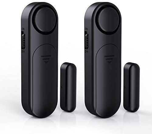 Fönster- och dörrlarm när det öppnas (2-pack) för barnsäkerhet/hemsäkerhet, trådlös öppningssensor larm för glidande glasdörr, 120 dB inbrottsvarning, perfekt för företag, garage, lägenhet, svart