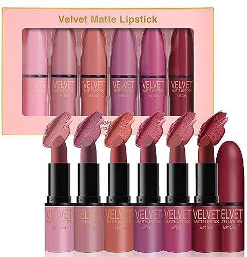 RoseFlower 6 Colors Lipsticks Set,Matte Lipstick with Gift box, Velvet Rose Lip stick Kit Nude Long Lasting, Waterproof Lip Tint Set Kit Professional Lip Makeup Gift for Girl Women