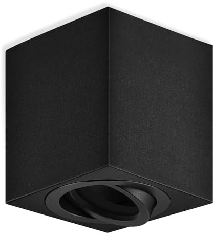 GeyouLux Aufbauspots Eckig, 30° Schwenkbar Deckenspots Schwarz, Φ80×84mm Aufbaustrahler mit GU10 Fassung, Aufputz 230v Spots aus Aluminium, Rund Aufbauleuchte Downlight(Keine Lichtquelle)