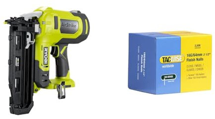 RYOBI - Cloueur de Finition 16G Air Comprimé 18V ONE+ - Pointe 19-64mm - Tête 1,6mm & Tacwise 0301 Clous de Finition Galvanisés de Type 16G / 64 mm, Lot de 2500, Argent